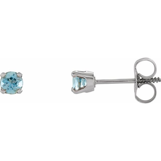 Sterling Silver 3 mm Round Imitation Blue Zircon Youth Birthstone Earrings 1
