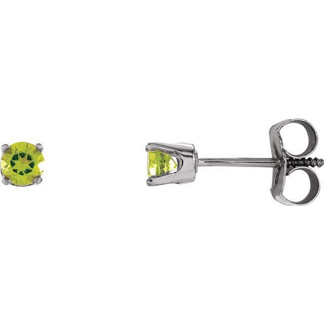 14K White 3 mm Round Imitation Peridot Youth Birthstone Earrings 1