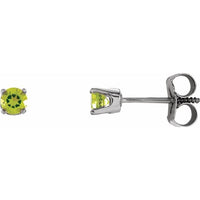 14K White 3 mm Round Imitation Peridot Youth Birthstone Earrings 1