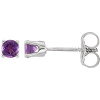 Sterling Silver 3 mm Round Imitation Amethyst Youth Birthstone Earrings 1
