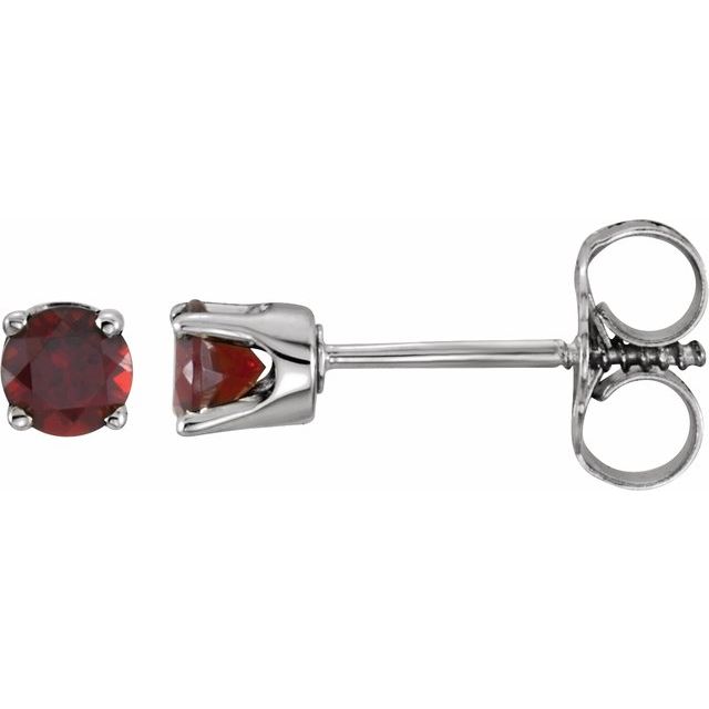 Sterling Silver 3 mm Round Imitation Mozambique Garnet Youth Birthstone Earrings 1