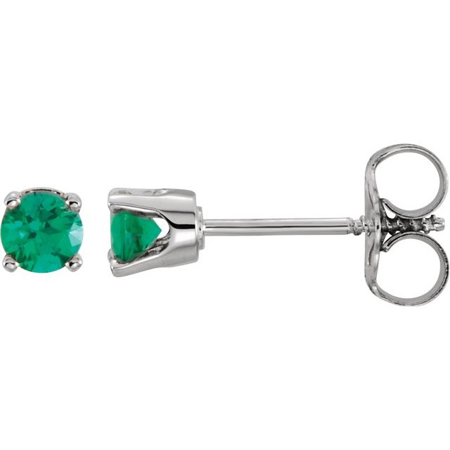 Sterling Silver 3 mm Round Imitation Emerald Youth Birthstone Earrings 1