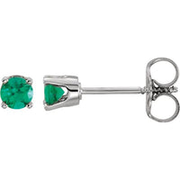 14K White 3 mm Round Imitation Emerald Youth Birthstone Earrings 1