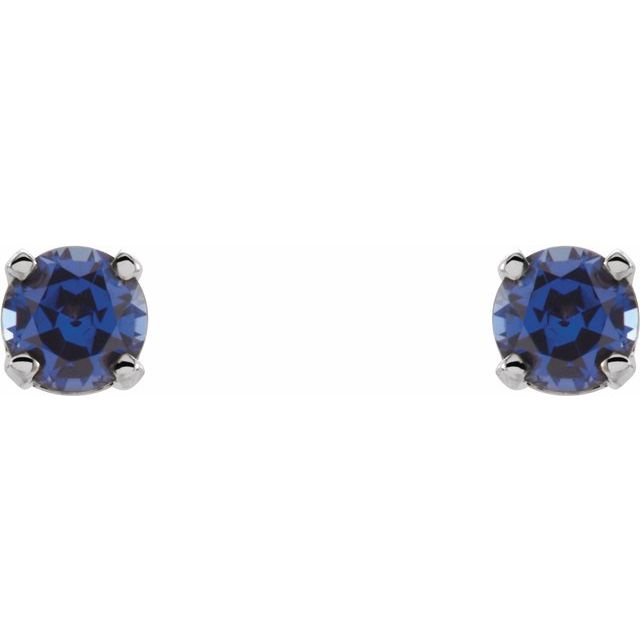 14K White 3 mm Round Blue Sapphire Youth Birthstone Earrings 2