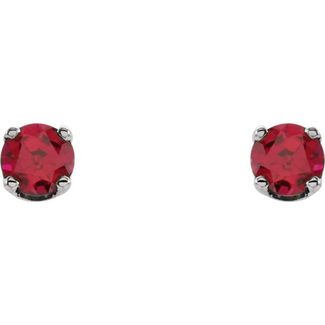 Sterling Silver 3 mm Round Imitation Ruby Youth Birthstone Earrings 2