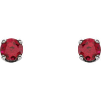 14K White 3 mm Round Imitation Ruby Youth Birthstone Earrings 2