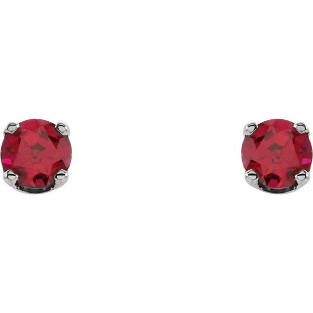 14K White 3 mm Round Imitation Ruby Youth Birthstone Earrings 2