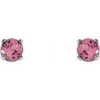 14K White 3 mm Round Imitation Pink Tourmaline Youth Birthstone Earrings 2