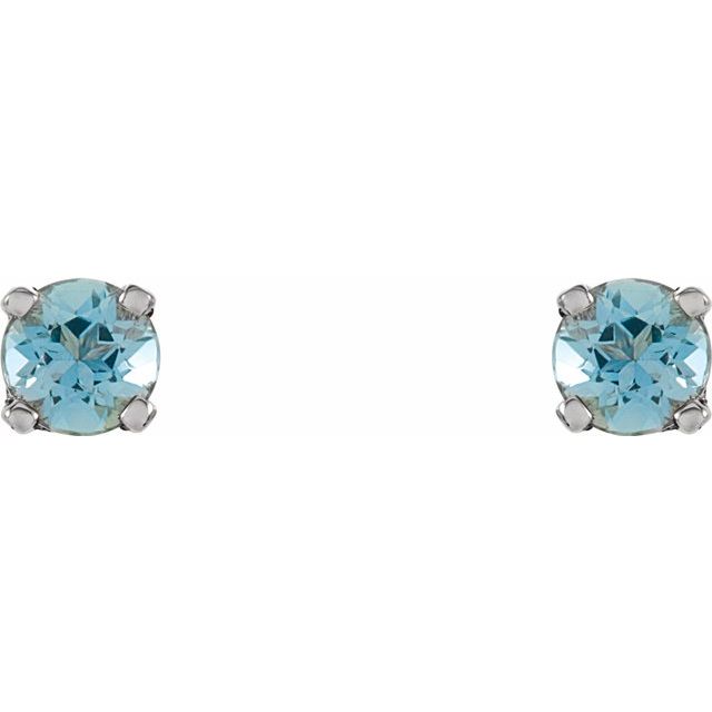 Sterling Silver 3 mm Round Imitation Blue Zircon Youth Birthstone Earrings 2