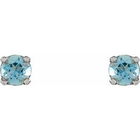 Sterling Silver 3 mm Round Imitation Blue Zircon Youth Birthstone Earrings 2