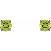 14K White 3 mm Round Imitation Peridot Youth Birthstone Earrings 2