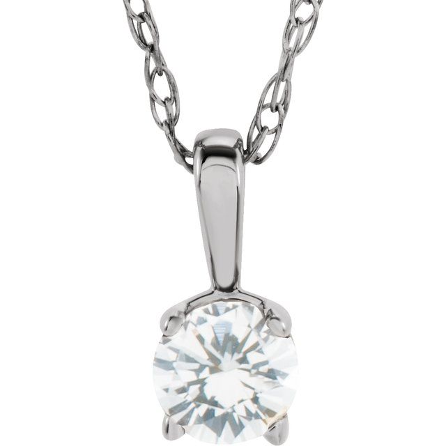 14K White 3 mm Round April Imitation Diamond Youth Birthstone 14" Necklace 1