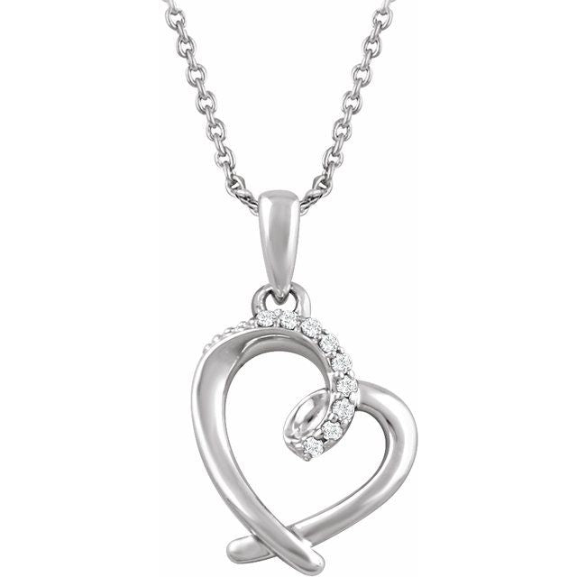 Sterling Silver .05 CTW Diamond Heart 16-18" Necklace 1