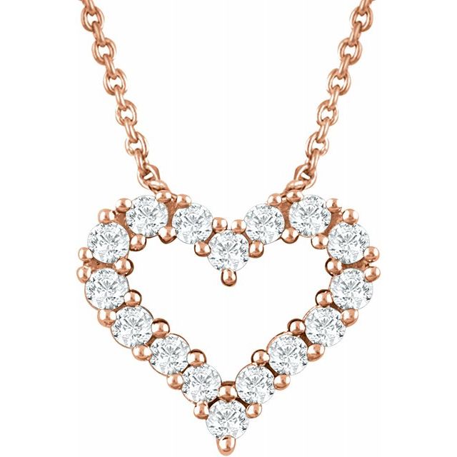14K Rose 1/4 CTW Diamond Heart 18" Necklace 1