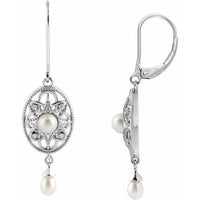 Sterling Silver Freshwater Cultured Pearl & .05 CTW Diamond Earrings 1