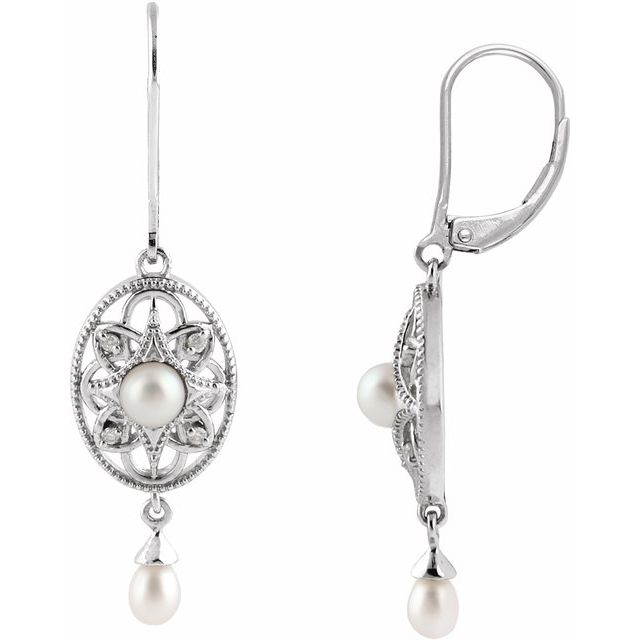 Sterling Silver Freshwater Cultured Pearl & .05 CTW Diamond Earrings 1