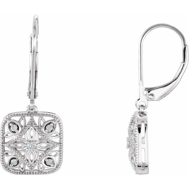Sterling Silver 1/10 Diamond Accented Lever Back Earrings 1