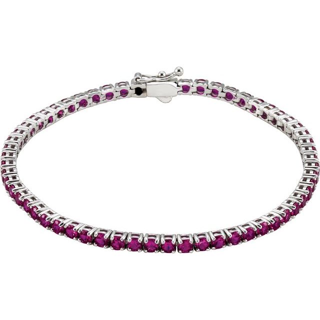14K White Lab-Grown Ruby Line 7.25" Bracelet 1