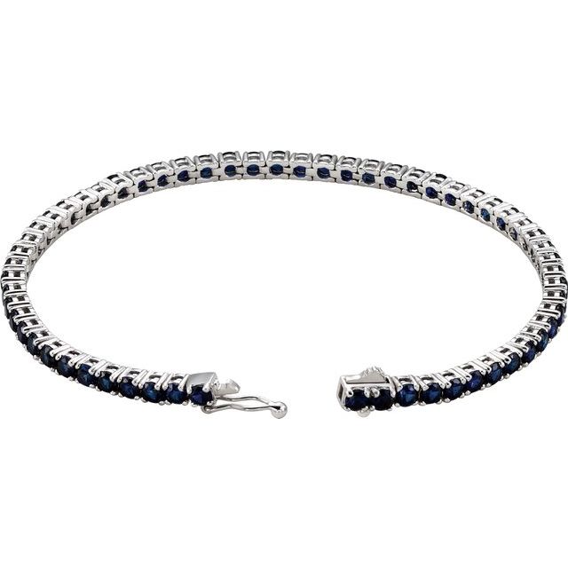 14K White Lab-Grown Blue Sapphire Line 7.25" Bracelet 2