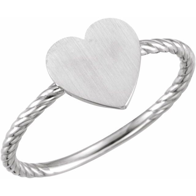 Continuum Sterling Silver Heart Engravable Rope Ring 1