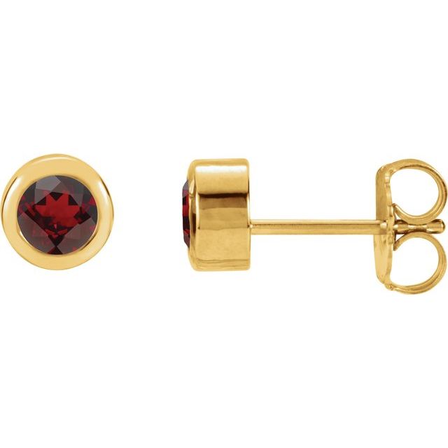 14K Yellow 4 mm Round Genuine Mozambique Garnet Birthstone Earrings 1