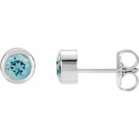 Sterling Silver 4 mm Round Imitation Aquamarine Birthstone Earrings 1