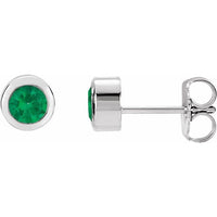 14K White 4 mm Round Lab-Created Emerald Birthstone Earrings