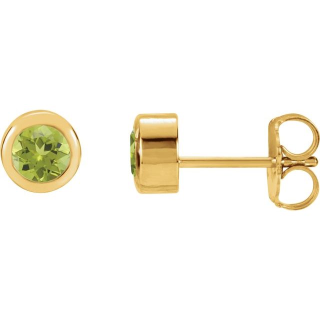 14K Yellow 4 mm Round Genuine Peridot Birthstone Earrings 1