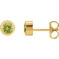 14K Yellow 4 mm Round Genuine Peridot Birthstone Earrings 1