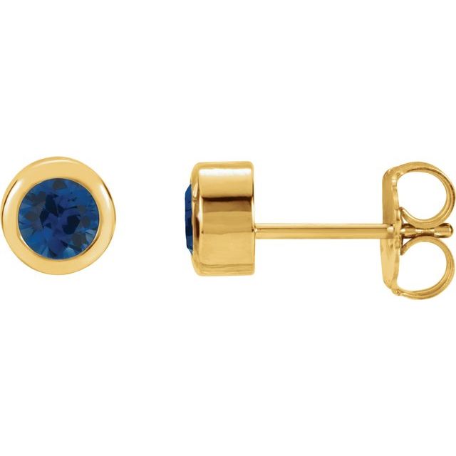 14K Yellow 4 mm Round Lab-Created Blue Sapphire Birthstone Earrings