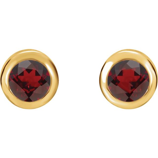 14K Yellow 4 mm Round Genuine Mozambique Garnet Birthstone Earrings 2