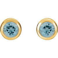 14K Yellow 4 mm Round Genuine Blue Zircon Birthstone Earrings 2