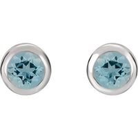Sterling Silver 4 mm Round Imitation Aquamarine Birthstone Earrings 2
