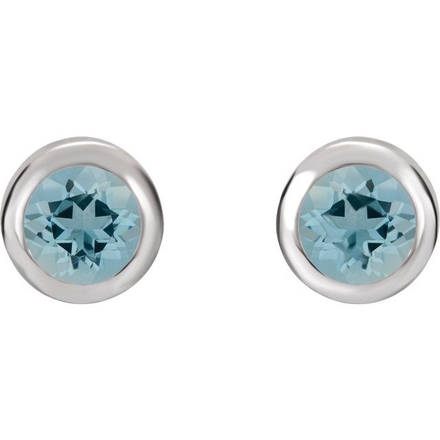 Sterling Silver 4 mm Round Imitation Aquamarine Birthstone Earrings 2