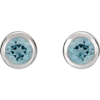 Sterling Silver 4 mm Round Imitation Aquamarine Birthstone Earrings 2