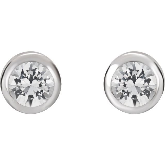 14K White 4 mm Round Genuine White Sapphire Birthstone Earrings 2
