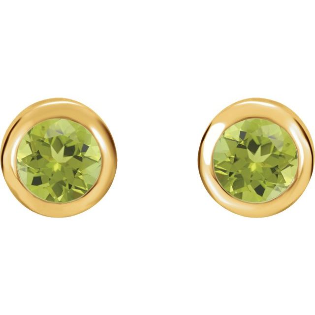14K Yellow 4 mm Round Genuine Peridot Birthstone Earrings 2