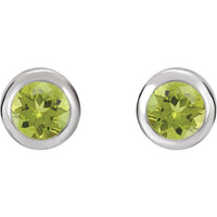 14K White 4 mm Round Genuine Peridot Birthstone Earrings 2