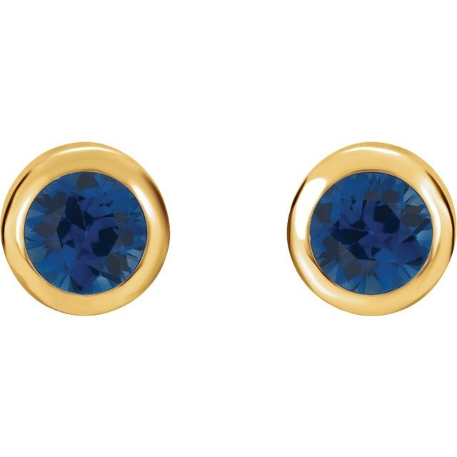 14K Yellow 4 mm Round Lab-Created Blue Sapphire Birthstone Earrings