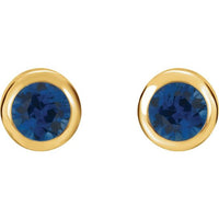 14K Yellow 4 mm Round Lab-Created Blue Sapphire Birthstone Earrings