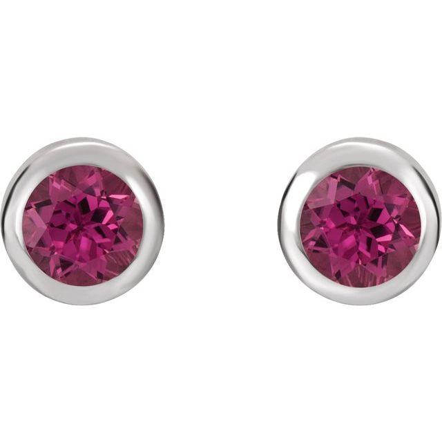 Sterling Silver 4 mm Round Imitation Pink Tourmaline Birthstone Earrings 2