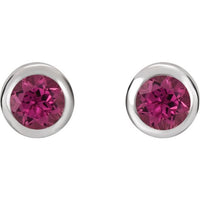 14K White 4 mm Round Genuine Pink Tourmaline Birthstone Earrings 2