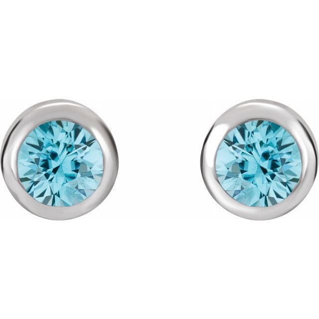 14K White 4 mm Round Genuine Blue Zircon Birthstone Earrings 2