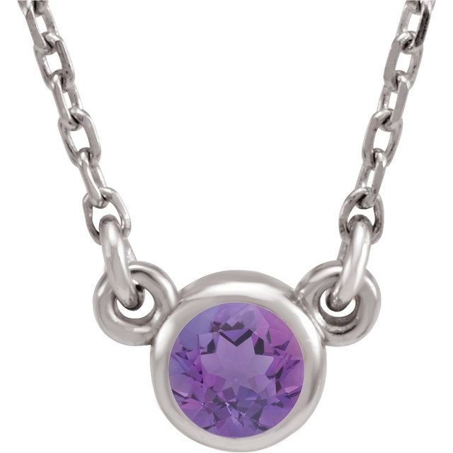 Sterling Silver 3 mm Round Amethyst Bezel-Set Solitaire 16" Necklace 1