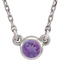 Sterling Silver 4 mm Round Imitation Amethyst Bezel-Set Solitaire 16" Necklace 1