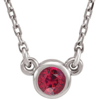 Sterling Silver 3 mm Round Lab-Created Ruby Bezel-Set Solitaire 16" Necklace