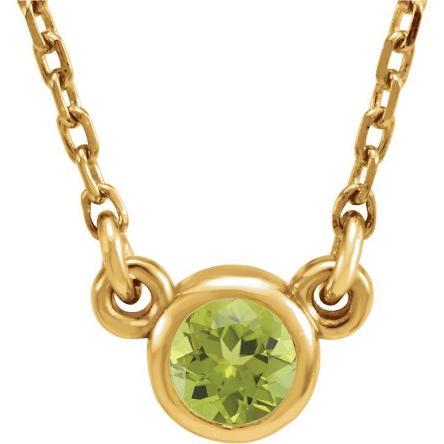 14K Yellow 4 mm Round Peridot Bezel-Set Solitaire 16" Necklace 1
