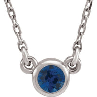 Sterling Silver 3 mm Round Lab-Created Blue Sapphire Bezel-Set Solitaire 16" Necklace