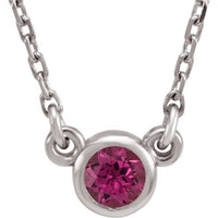 Sterling Silver 4 mm Round Imitation Pink Tourmaline Bezel-Set Solitaire 16" Necklace 1