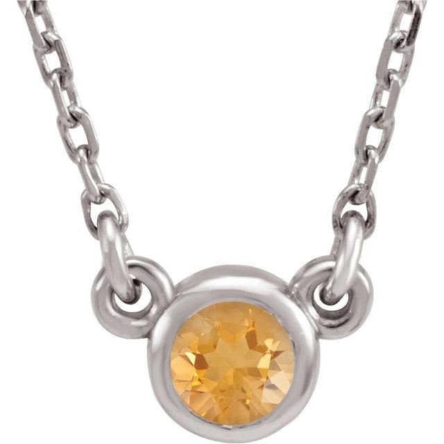 Sterling Silver 3 mm Round Citrine Bezel-Set Solitaire 16" Necklace 1